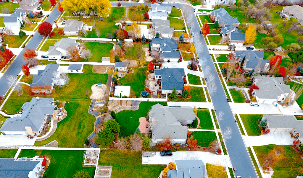 Drone footage of a neighborhood