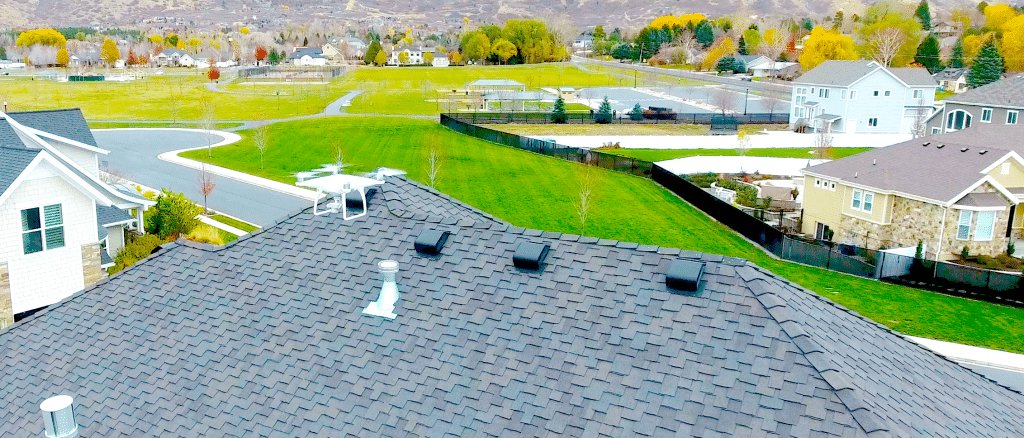 Drone inspecting roof