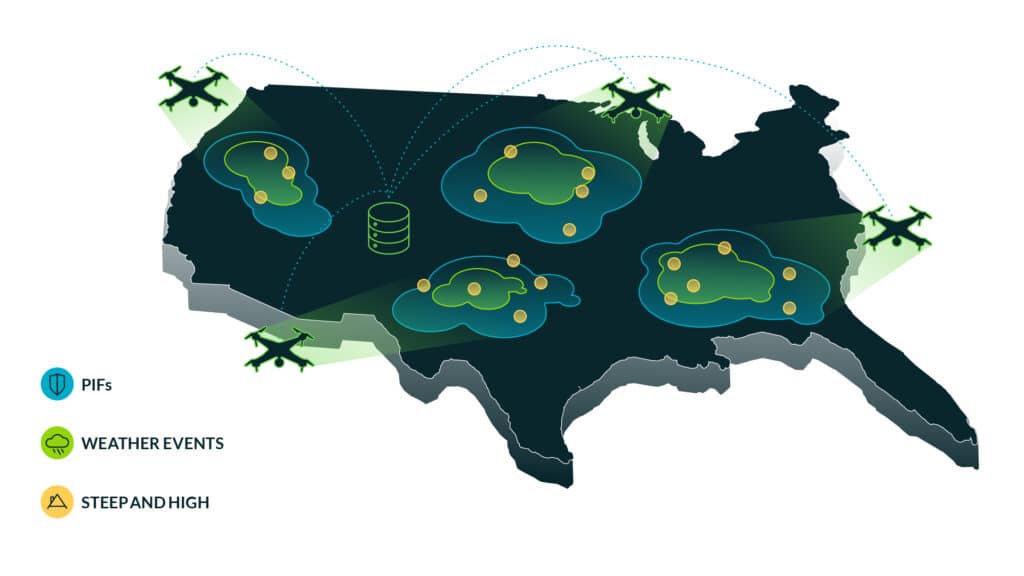 graphic of map and insurance drone adjusters