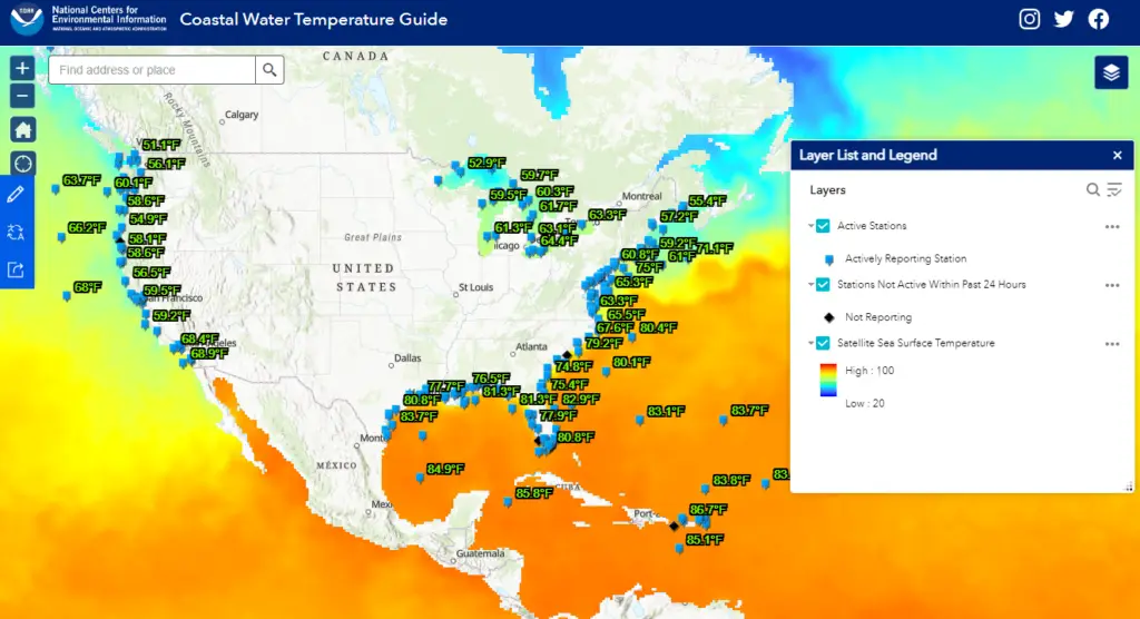 NOAA Coastal Water Temperature Guide